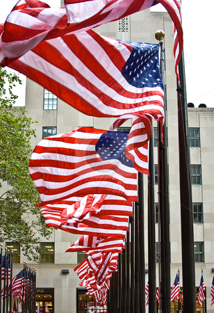 To use this stock image in your creative project, please select the size you need over to the right and click the "Add to Cart" button.
Your downloaded image will come with the Cutcaster watermark removed so don’t worry about the watermark you see on this page. Row of American flags stock photo, Wind is blowing through a row of American flags at the Rockefeller Center in New York City by Paul Hakimata