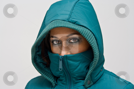 To use this stock image in your creative project, please select the size you need over to the right and click the "Add to Cart" button.
Your downloaded image will come with the Cutcaster watermark removed so don’t worry about the watermark you see on this page. Young woman with green hood stock photo, A young woman wearing a green winter coat using the hood to cover her head so that only her eyes are visible, isolated on white by Paul Hakimata