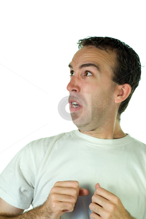 To use this stock image in your creative project, please select the size you need over to the right and click the "Add to Cart" button.
Your downloaded image will come with the Cutcaster watermark removed so don’t worry about the watermark you see on this page. Scared Man stock photo, A caucasian man looking scared, isolated on a white background by Richard Nelson