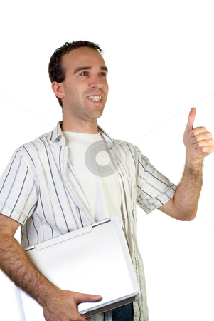 To use this stock image in your creative project, please select the size you need over to the right and click the "Add to Cart" button.
Your downloaded image will come with the Cutcaster watermark removed so don’t worry about the watermark you see on this page. Isolated College Student stock photo, A young male college or university studen giving the thumbs up by Richard Nelson