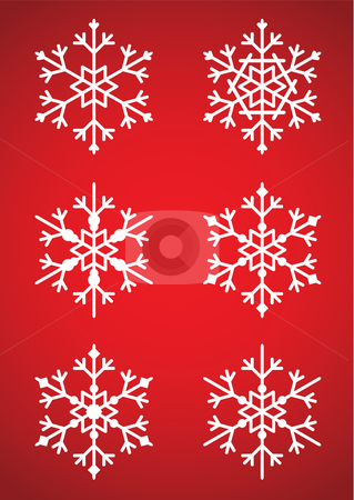 To use this stock image in your creative project, please select the size you need over to the right and click the "Add to Cart" button.
Your downloaded image will come with the Cutcaster watermark removed so don’t worry about the watermark you see on this page. Snowflakes stock vector clipart, Vector illustration of a set of six different snowflakes that can be used in illustrations, on a red background by Inge Schepers