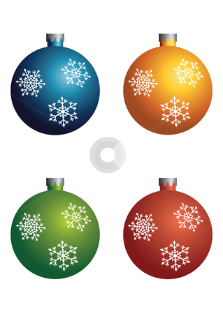 To use this stock image in your creative project, please select the size you need over to the right and click the "Add to Cart" button.
Your downloaded image will come with the Cutcaster watermark removed so don’t worry about the watermark you see on this page. Christmas Baubles stock vector clipart, Vector illustration of a set of Christmas baubles with snowflakes in four different colors. by Inge Schepers