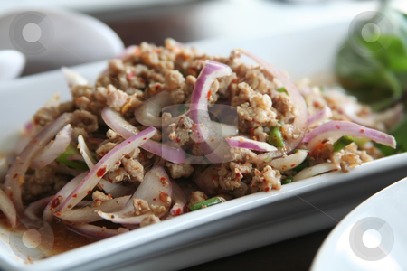 To use this stock image in your creative project, please select the size you need over to the right and click the "Add to Cart" button.
Your downloaded image will come with the Cutcaster watermark removed so don’t worry about the watermark you see on this page. Thai pork dish stock photo, Pork and onion dish traditional thai cuisine restaurant setting by Kheng Guan Toh