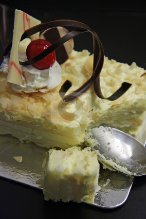 To use this stock image in your creative project, please select the size you need over to the right and click the "Add to Cart" button.
Your downloaded image will come with the Cutcaster watermark removed so don’t worry about the watermark you see on this page. Sponge cake stock photo, Sansrival white sponge cake with icing rectangle cut by Kheng Guan Toh