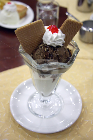 To use this stock image in your creative project, please select the size you need over to the right and click the "Add to Cart" button.
Your downloaded image will come with the Cutcaster watermark removed so don’t worry about the watermark you see on this page. Ice cream sundae stock photo, Coffee chocolate sundae with cream and wafers by Kheng Guan Toh