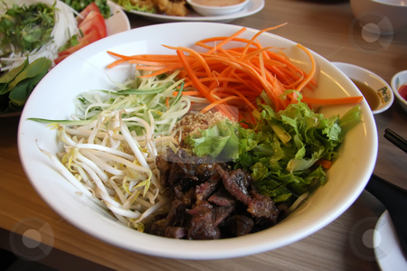 To use this stock image in your creative project, please select the size you need over to the right and click the "Add to Cart" button.
Your downloaded image will come with the Cutcaster watermark removed so don’t worry about the watermark you see on this page. Vietnamese noodles stock photo, Vietnamese cuisine dish of mixed noodles beef and vegetables by Kheng Guan Toh