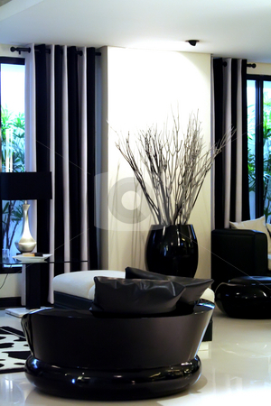To use this stock image in your creative project, please select the size you need over to the right and click the "Add to Cart" button.
Your downloaded image will come with the Cutcaster watermark removed so don’t worry about the watermark you see on this page. Modern elegant room stock photo, Living room waiting room with elegant modern black and white design by Kheng Guan Toh