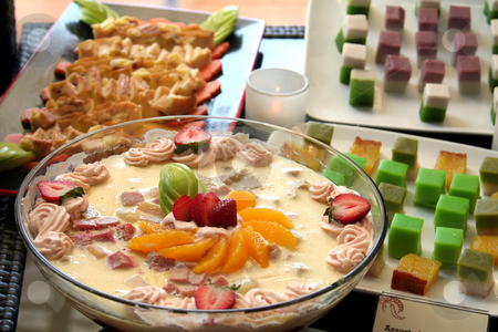 To use this stock image in your creative project, please select the size you need over to the right and click the "Add to Cart" button.
Your downloaded image will come with the Cutcaster watermark removed so don’t worry about the watermark you see on this page. Fancy pudding stock photo, Fancy decorated pudding with cream and sliced fruits by Kheng Guan Toh