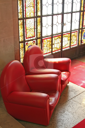 To use this stock image in your creative project, please select the size you need over to the right and click the "Add to Cart" button.
Your downloaded image will come with the Cutcaster watermark removed so don’t worry about the watermark you see on this page. Sofas in waiting area with stained glass window stock photo, Sofas in waiting area with stained glass window by Kheng Guan Toh