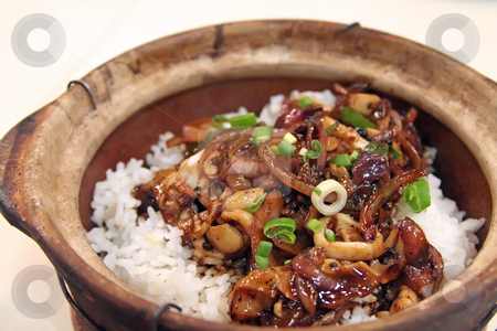 To use this stock image in your creative project, please select the size you need over to the right and click the "Add to Cart" button.
Your downloaded image will come with the Cutcaster watermark removed so don’t worry about the watermark you see on this page. Claypot rice stock photo, Plate of asian squid and rice in claypot by Kheng Guan Toh