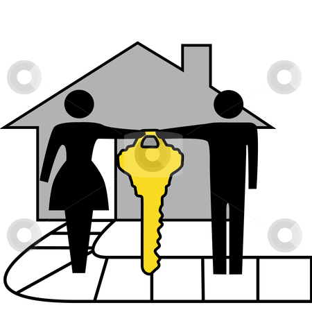 To use this stock image in your creative project, please select the size you need over to the right and click the "Add to Cart" button.
Your downloaded image will come with the Cutcaster watermark removed so don’t worry about the watermark you see on this page. Couple hold gold house key to family home stock vector clipart, A couple hold a gold house key to family home. by Michael Brown