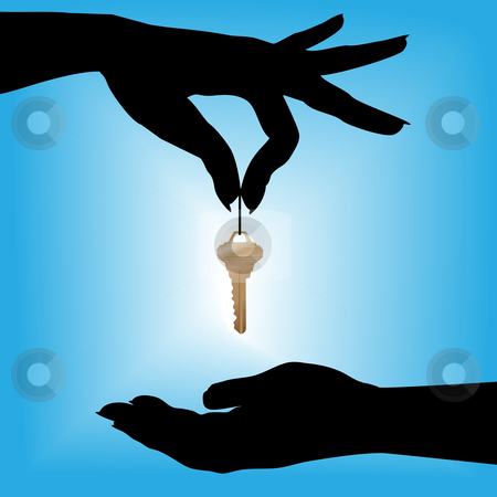 To use this stock image in your creative project, please select the size you need over to the right and click the "Add to Cart" button.
Your downloaded image will come with the Cutcaster watermark removed so don’t worry about the watermark you see on this page. Silhouette woman drops glowing house key into a cupped hand stock vector clipart, A silhouette female hand holds a house key over a cupped hand against a blue background glow. by Michael Brown