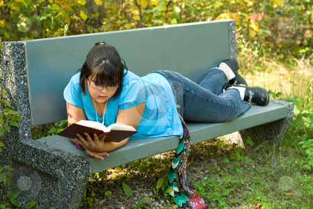 To use this stock image in your creative project, please select the size you need over to the right and click the "Add to Cart" button.
Your downloaded image will come with the Cutcaster watermark removed so don’t worry about the watermark you see on this page. Girl Reading Outside stock photo, A nine year old girl reading a book outside on a bench by Richard Nelson