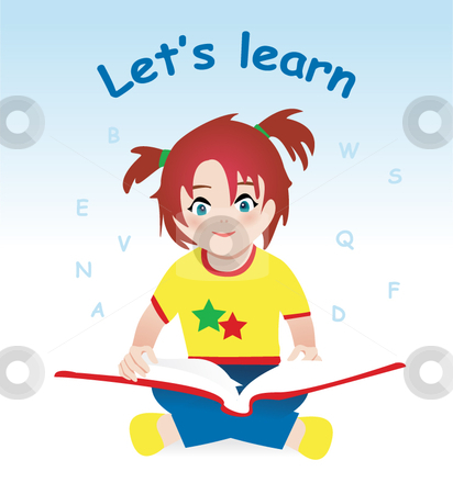To use this stock image in your creative project, please select the size you need over to the right and click the "Add to Cart" button.
Your downloaded image will come with the Cutcaster watermark removed so don’t worry about the watermark you see on this page. Child reading stock vector clipart, by R. B.