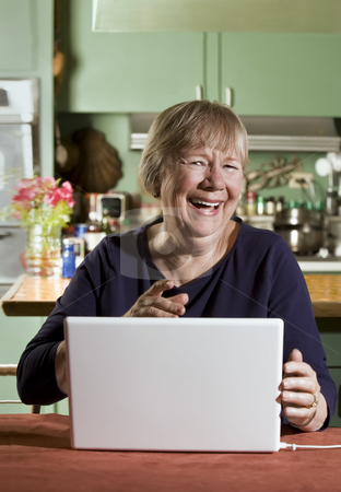 To use this stock image in your creative project, please select the size you need over to the right and click the "Add to Cart" button.
Your downloaded image will come with the Cutcaster watermark removed so don’t worry about the watermark you see on this page. Senior Woman with a Laptop Computer stock photo, Senior in Dining Room with a Laptop Computer by Scott Griessel