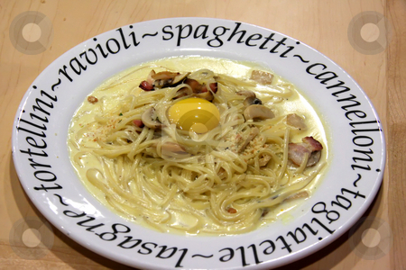 To use this stock image in your creative project, please select the size you need over to the right and click the "Add to Cart" button.
Your downloaded image will come with the Cutcaster watermark removed so don’t worry about the watermark you see on this page. Spaghetti carbonara stock photo, Spaghetti carbanora with cream sauce and an egg by Kheng Guan Toh