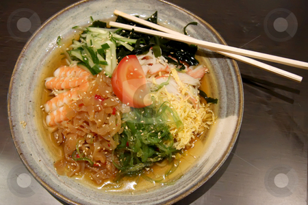 To use this stock image in your creative project, please select the size you need over to the right and click the "Add to Cart" button.
Your downloaded image will come with the Cutcaster watermark removed so don’t worry about the watermark you see on this page. Japanese seafood stock photo, Raw japanese seafood salad with shrimp and vegetables by Kheng Guan Toh