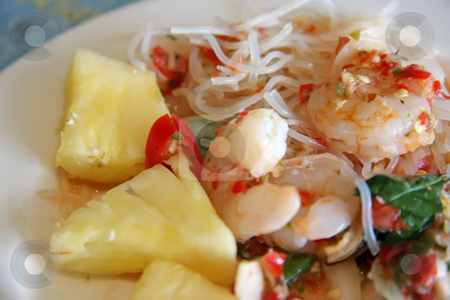 To use this stock image in your creative project, please select the size you need over to the right and click the "Add to Cart" button.
Your downloaded image will come with the Cutcaster watermark removed so don’t worry about the watermark you see on this page. Thai prawn salad stock photo, Spicy thai salad with whole prawns noodles and pineapple by Kheng Guan Toh