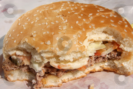 To use this stock image in your creative project, please select the size you need over to the right and click the "Add to Cart" button.
Your downloaded image will come with the Cutcaster watermark removed so don’t worry about the watermark you see on this page. Hamburger stock photo, Fastfood hamburger bun on paper wrapper by Kheng Guan Toh