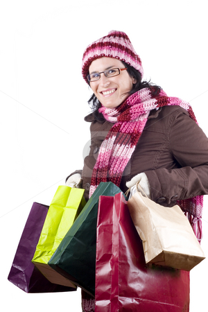 To use this stock image in your creative project, please select the size you need over to the right and click the "Add to Cart" button.
Your downloaded image will come with the Cutcaster watermark removed so don’t worry about the watermark you see on this page. Shopping woman stock photo, Consumerist Christmas girl with bags in a shopping day by Ivan Montero
