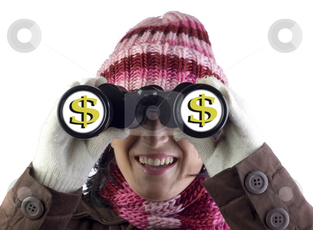 To use this stock image in your creative project, please select the size you need over to the right and click the "Add to Cart" button.
Your downloaded image will come with the Cutcaster watermark removed so don’t worry about the watermark you see on this page. Binocular money vision stock photo, Woman holding and looking through binoculars by Ivan Montero