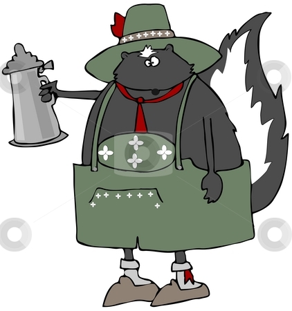 To use this stock image in your creative project, please select the size you need over to the right and click the "Add to Cart" button.
Your downloaded image will come with the Cutcaster watermark removed so don’t worry about the watermark you see on this page. Oktoberfest Skunk stock photo, This illustration depicts a skunk dressed in traditional Bavarian clothing and holding a beer stein. by Dennis Cox