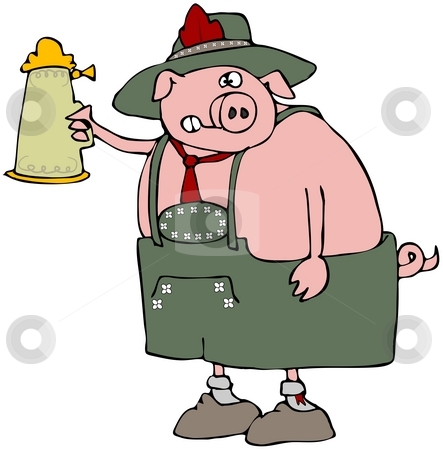 To use this stock image in your creative project, please select the size you need over to the right and click the "Add to Cart" button.
Your downloaded image will come with the Cutcaster watermark removed so don’t worry about the watermark you see on this page. Oktoberfest Pig stock photo, This illustration depicts a pig dressed in traditional Bavarian attire. by Dennis Cox