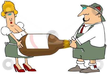 To use this stock image in your creative project, please select the size you need over to the right and click the "Add to Cart" button.
Your downloaded image will come with the Cutcaster watermark removed so don’t worry about the watermark you see on this page. Carrying The Big Beer Bottle stock photo, This illustration depicts a man and woman in Bavarian attire carrying a giant beer bottle. by Dennis Cox