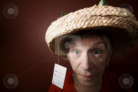 To use this stock image in your creative project, please select the size you need over to the right and click the "Add to Cart" button.
Your downloaded image will come with the Cutcaster watermark removed so don’t worry about the watermark you see on this page. Senior woman in a cheap straw hat stock photo, Senior woman in a red shirt and cheap straw hat by Scott Griessel