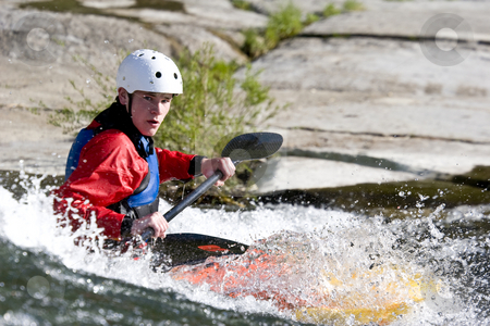 To use this stock image in your creative project, please select the size you need over to the right and click the "Add to Cart" button.
Your downloaded image will come with the Cutcaster watermark removed so don’t worry about the watermark you see on this page. Whitewater kayaker surfing on a wave stock photo, A whitewater kayaker surfing on a wave by Mark Yuill