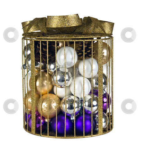 To use this stock image in your creative project, please select the size you need over to the right and click the "Add to Cart" button.
Your downloaded image will come with the Cutcaster watermark removed so don’t worry about the watermark you see on this page. Cage of Christmas decorations stock photo, A gold colored cage filled with christmas tree balls. by RCarner Photography
