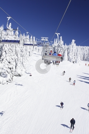 To use this stock image in your creative project, please select the size you need over to the right and click the "Add to Cart" button.
Your downloaded image will come with the Cutcaster watermark removed so don’t worry about the watermark you see on this page. Skiers enjoying the slopes stock photo, View of a ski slope taken from a chair lift by Mark Yuill