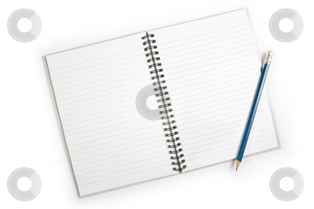 To use this stock image in your creative project, please select the size you need over to the right and click the "Add to Cart" button.
Your downloaded image will come with the Cutcaster watermark removed so don’t worry about the watermark you see on this page. Notepad stock photo, A double page spread of a lined notepad with a pencil lying down the right-hand side by Steve Smith