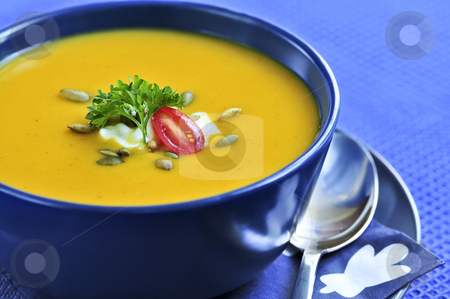 To use this stock image in your creative project, please select the size you need over to the right and click the "Add to Cart" button.
Your downloaded image will come with the Cutcaster watermark removed so don’t worry about the watermark you see on this page. Pumpkin or squash soup stock photo, Pumpkin or squash soup in a bowl by Elena Elisseeva