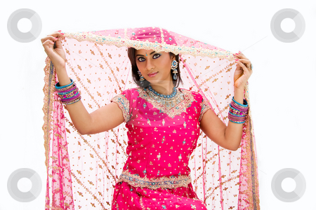 To use this stock image in your creative project, please select the size you need over to the right and click the "Add to Cart" button.
Your downloaded image will come with the Cutcaster watermark removed so don’t worry about the watermark you see on this page. Beautiful Bangali bride lifting veil stock photo, Beautiful Bangali bride in colorful dress and lifting her veil, isolated by Paul Hakimata