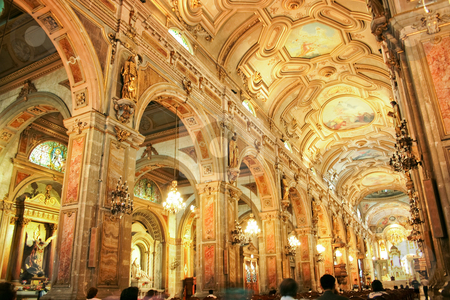 To use this stock image in your creative project, please select the size you need over to the right and click the "Add to Cart" button.
Your downloaded image will come with the Cutcaster watermark removed so don’t worry about the watermark you see on this page. Cathedral fo Santiago fo Chile stock photo, The golden interior of the Cathedral of Santiago, capital of Chile. by Rafael Franceschini