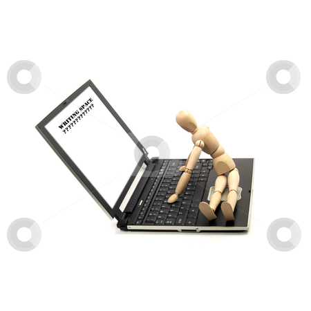 To use this stock image in your creative project, please select the size you need over to the right and click the "Add to Cart" button.
Your downloaded image will come with the Cutcaster watermark removed so don’t worry about the watermark you see on this page. Wood mannequin and laptop stock photo, Wood mannequin sitting on a laptop isolated on white background by Francesco Perre