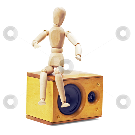To use this stock image in your creative project, please select the size you need over to the right and click the "Add to Cart" button.
Your downloaded image will come with the Cutcaster watermark removed so don’t worry about the watermark you see on this page. Wood mannequin stock photo, Wood mannequin sitting on a speaker isolated on white background by Francesco Perre