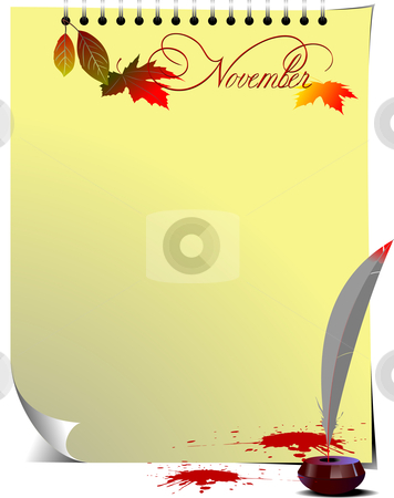 To use this stock image in your creative project, please select the size you need over to the right and click the "Add to Cart" button.
Your downloaded image will come with the Cutcaster watermark removed so don’t worry about the watermark you see on this page. Note page stock vector clipart, Note page with Ink pot, feather and blots by Leonid Dorfman
