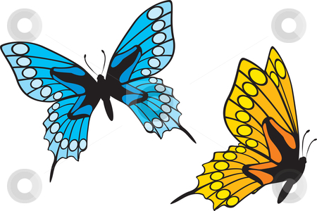 To use this stock image in your creative project, please select the size you need over to the right and click the "Add to Cart" button.
Your downloaded image will come with the Cutcaster watermark removed so don’t worry about the watermark you see on this page. Butterflies stock vector clipart, Two colorful butterflies isolated on white background by Oxygen64