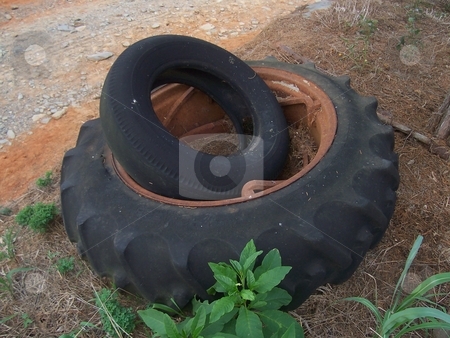 To use this stock image in your creative project, please select the size you need over to the right and click the "Add to Cart" button.
Your downloaded image will come with the Cutcaster watermark removed so don’t worry about the watermark you see on this page. Two old, used tractor tires stock photo, One large tractor tire holding a smaller tire. Both done with their work on the farm. by Krystal McCammon