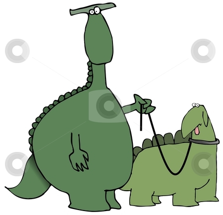 To use this stock image in your creative project, please select the size you need over to the right and click the "Add to Cart" button.
Your downloaded image will come with the Cutcaster watermark removed so don’t worry about the watermark you see on this page. Walking The Dinosaur stock photo, This illustration depicts a dinosaur walking another reptile on a leash. by Dennis Cox