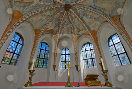 To use this stock image in your creative project, please select the size you need over to the right and click the "Add to Cart" button.
Your downloaded image will come with the Cutcaster watermark removed so don’t worry about the watermark you see on this page. Church windows stock photo, Windows inside a church with frescos on the ceiling by Karin Claus