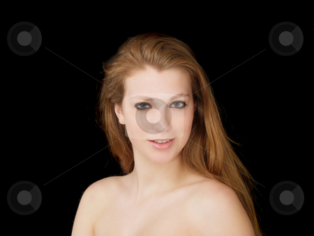 To use this stock image in your creative project, please select the size you need over to the right and click the "Add to Cart" button.
Your downloaded image will come with the Cutcaster watermark removed so don’t worry about the watermark you see on this page. Young bare shoulders woman with strawberry blond hair stock photo, Young woman with bare shoulders and red hair by Jeff Cleveland