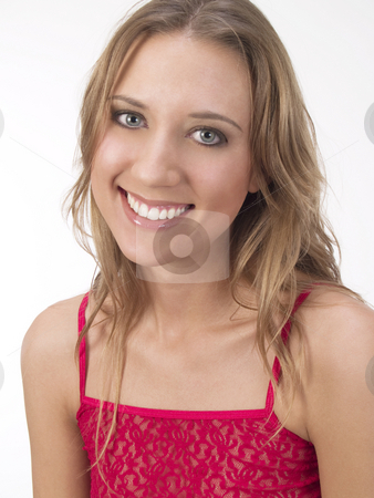 To use this stock image in your creative project, please select the size you need over to the right and click the "Add to Cart" button.
Your downloaded image will come with the Cutcaster watermark removed so don’t worry about the watermark you see on this page. Smiling Blond Woman Portrait red top lingerie stock photo, Young Woman smiling portrait blond red top lingerie by Jeff Cleveland