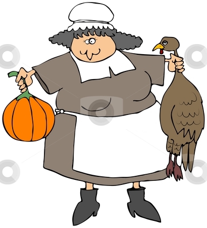 To use this stock image in your creative project, please select the size you need over to the right and click the "Add to Cart" button.
Your downloaded image will come with the Cutcaster watermark removed so don’t worry about the watermark you see on this page. Pilgrim Woman stock photo, This illustration depicts a Pilgrim woman holding a turkey and a pumpkin squash. by Dennis Cox