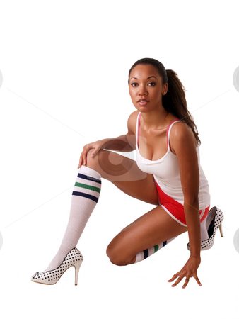 To use this stock image in your creative project, please select the size you need over to the right and click the "Add to Cart" button.
Your downloaded image will come with the Cutcaster watermark removed so don’t worry about the watermark you see on this page. Young Black Woman in Shorts and Heels stock photo, Attractive Woman in Red Shorts and Heels by Jeff Cleveland