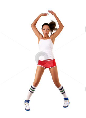 To use this stock image in your creative project, please select the size you need over to the right and click the "Add to Cart" button.
Your downloaded image will come with the Cutcaster watermark removed so don’t worry about the watermark you see on this page. Young black woman jumping jack in shorts stock photo, Jumping jack blurred motion young black woman by Jeff Cleveland