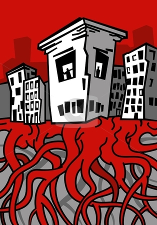 To use this stock image in your creative project, please select the size you need over to the right and click the "Add to Cart" button.
Your downloaded image will come with the Cutcaster watermark removed so don’t worry about the watermark you see on this page. A skull-like building with roots in the ground stock vector clipart, A strange and sad town is growing out of twisted roots in the ground, in the middle is a big building that resembles a face or a skull by Slavomir Valigursky