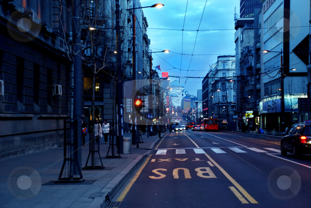 To use this stock image in your creative project, please select the size you need over to the right and click the "Add to Cart" button.
Your downloaded image will come with the Cutcaster watermark removed so don’t worry about the watermark you see on this page. Evening Belgrade cityscape stock photo, Urban landscape of evening street in Belgrade, Serbia by Julija Sapic